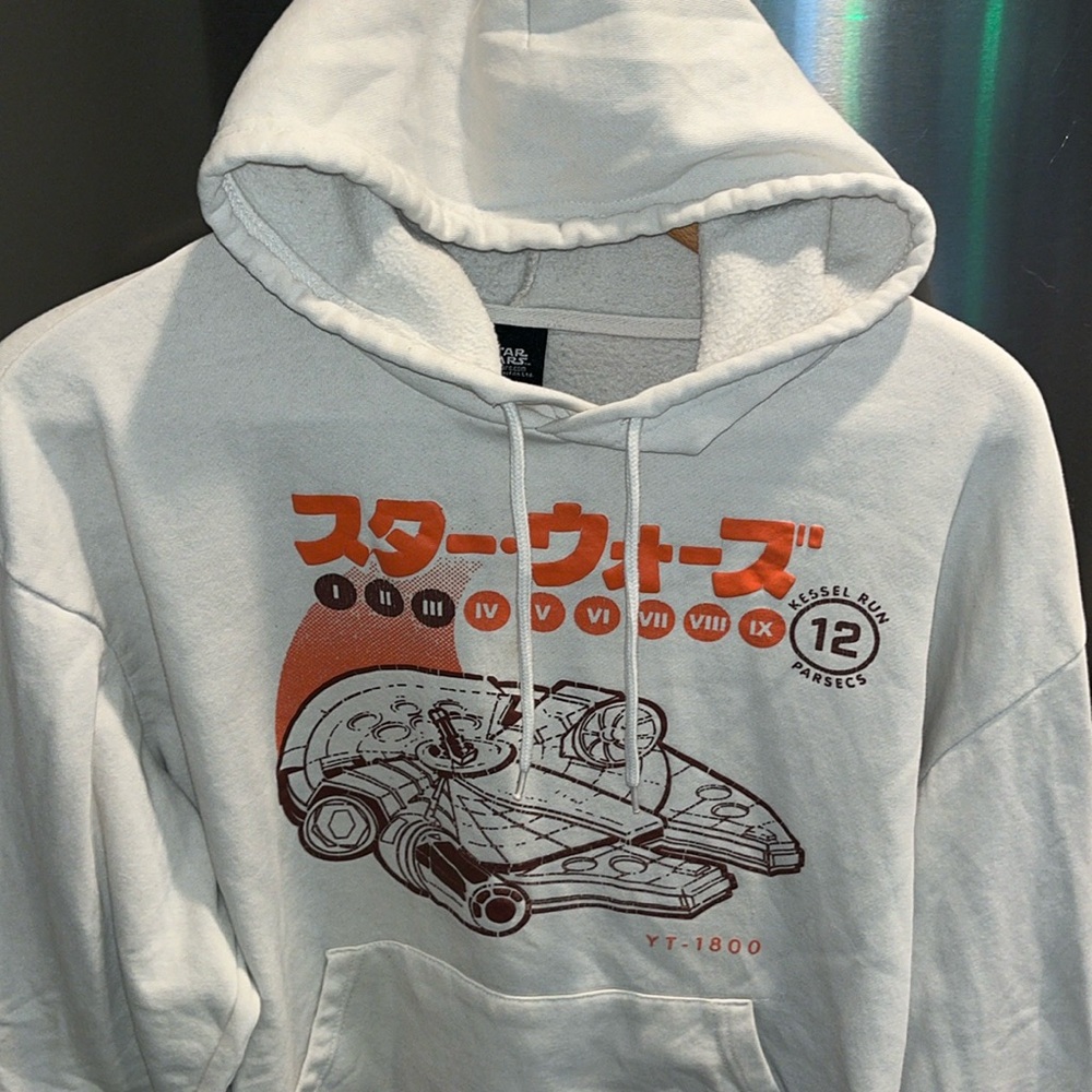 Star Wars WHITE Hoodie KESSEL RUN 12 Parsecs YT-1800 orange tan space craft LRG